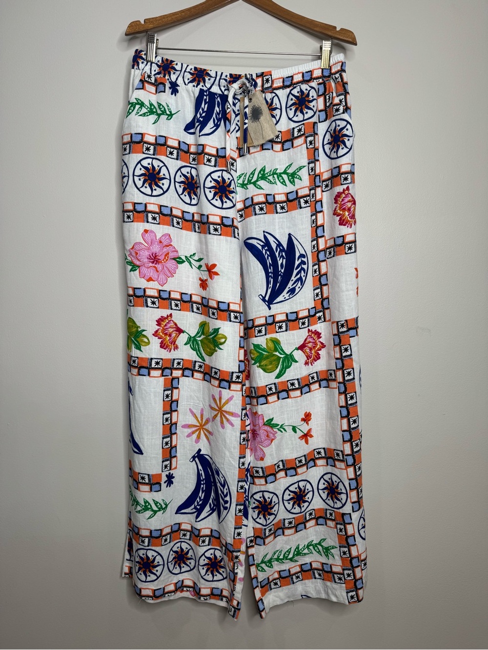 NWT Label of Love Colorful Tropical Print Wide Leg High Rise Drawstring Pants XL